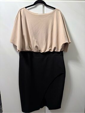 VENUS Two-Tone Pencil Skirt Dress — Beige Top & Black Skirt
